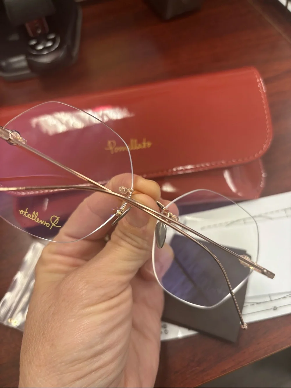 Pomellato Gold Rimless Glasses with Red Case